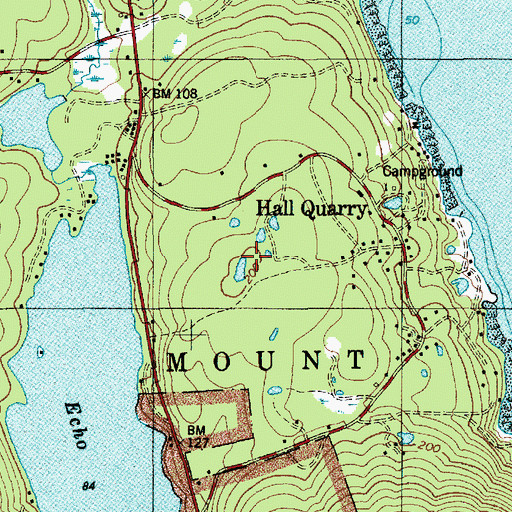 Topographic Map of C J Halls Quarries (historical), ME