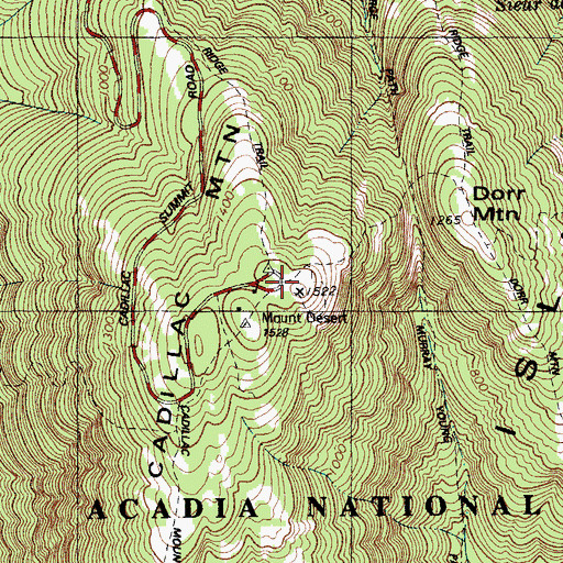 Topographic Map of Cadillac Summit Trail, ME