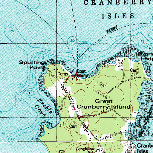 Topographic Map of Cranberry Isles Post Office, ME