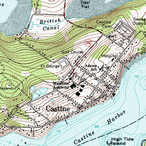 Topographic Map of Dismukes Hall, ME