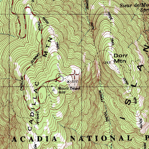 Topographic Map of Dorr Mountain Notch Trail, ME
