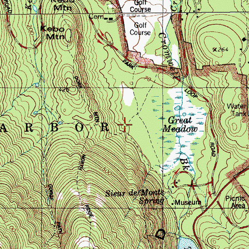 Topographic Map of Dorr Mountain South Ridge Trail, ME