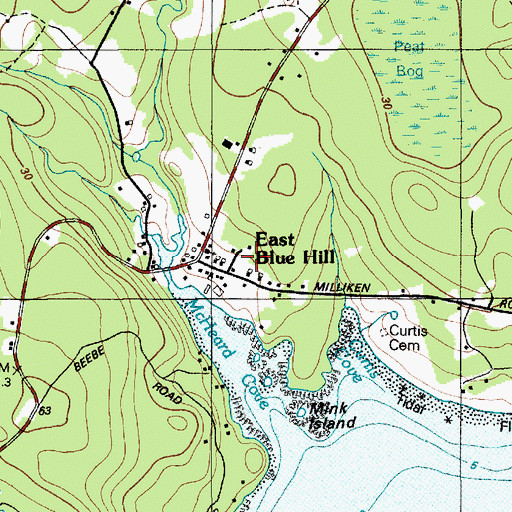 Topographic Map of East Blue Hill Public Library, ME