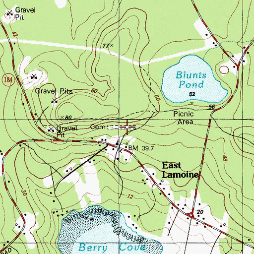 Topographic Map of East Lamoine Cemetery, ME