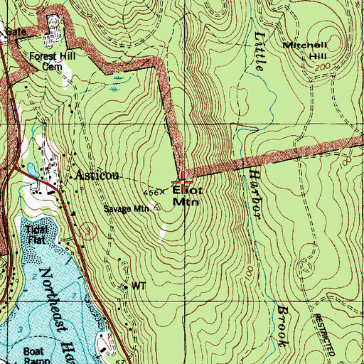 Topographic Map of Eliot Mountain Trail, ME