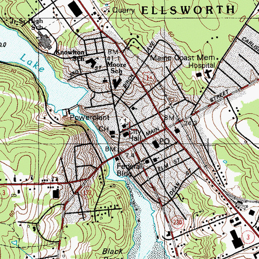 Topographic Map of Ellsworth City Hall, ME