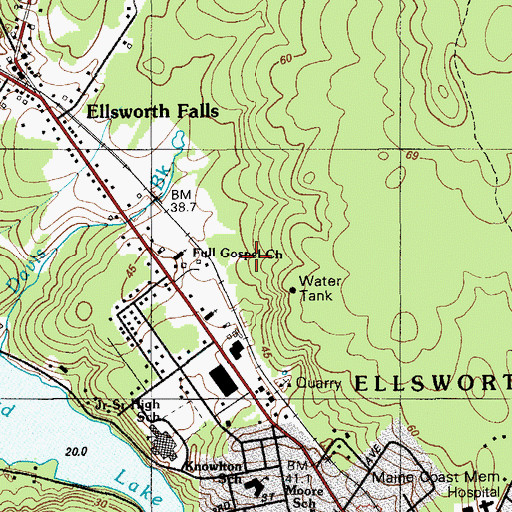 Topographic Map of Ellsworth High School, ME