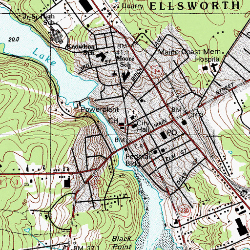 Topographic Map of Ellsworth Jail (historical), ME