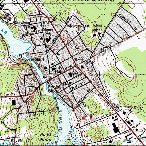 Topographic Map of Ellsworth Post Office, ME