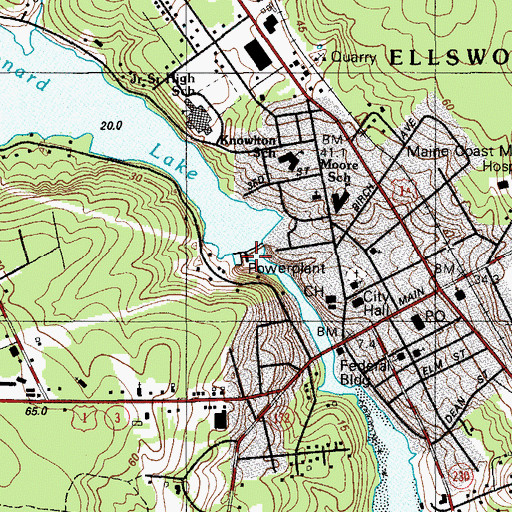 Topographic Map of Ellsworth Power House, ME