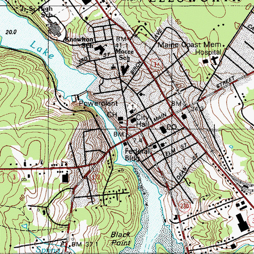 Topographic Map of Ellsworth Public Library, ME