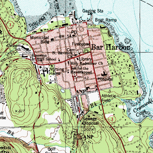 Topographic Map of First Baptist Church of Bar Harbor, ME