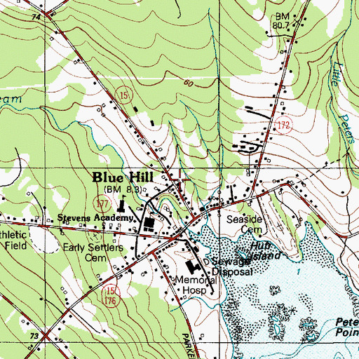 Topographic Map of First Baptist Church of Blue Hill, ME