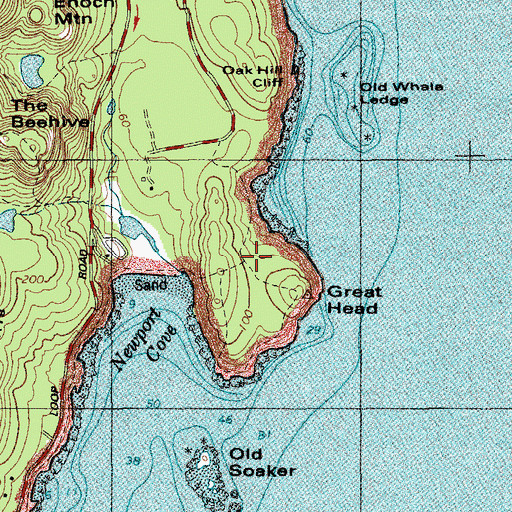 Topographic Map of Great Head Trail, ME