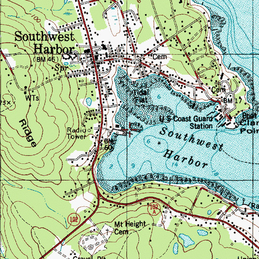 Topographic Map of Hinckley Great Harbor Marina, ME