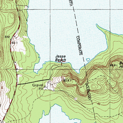 Topographic Map of Jesse Beach, ME
