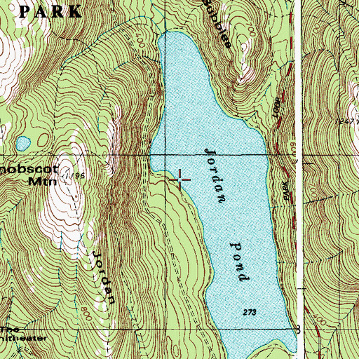 Topographic Map of Jordan Pond West Side Trail, ME