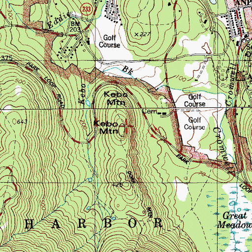 Topographic Map of Kebo Mountain Trail, ME