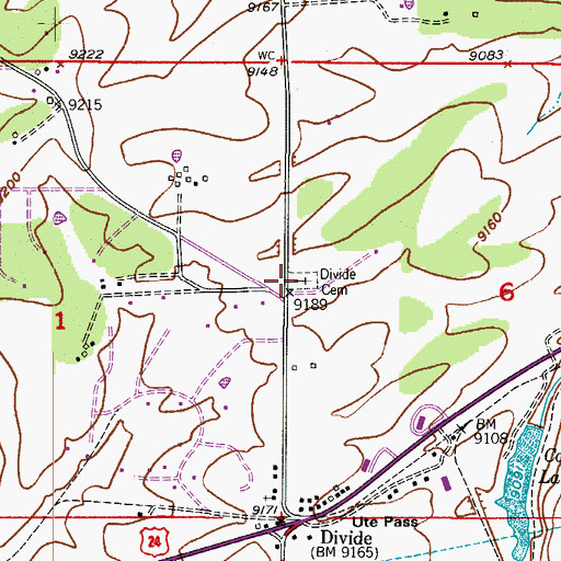 Topographic Map of Divide Cemetery, CO