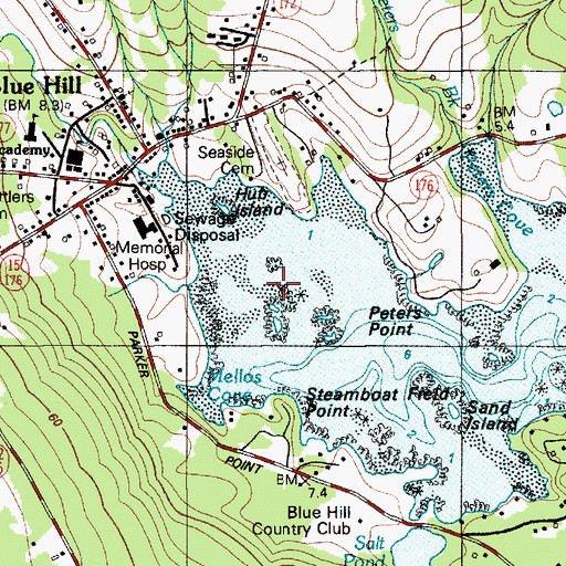 Topographic Map of Kollegewidgwok Yacht Club, ME