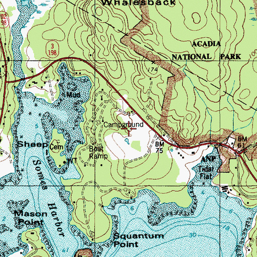 Topographic Map of Mount Desert Campground, ME
