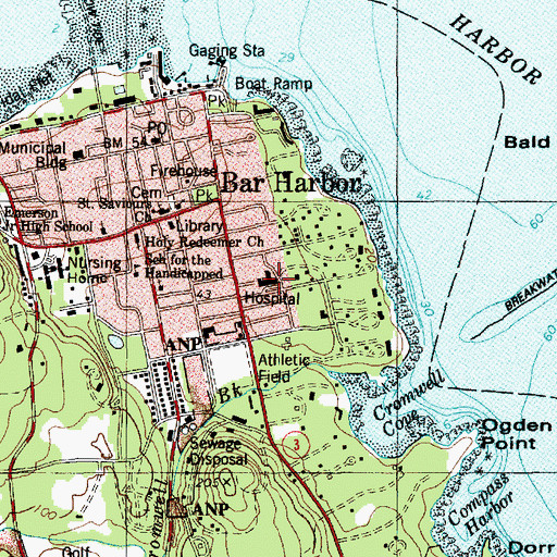 Topographic Map of Mount Desert Island Hospital, ME