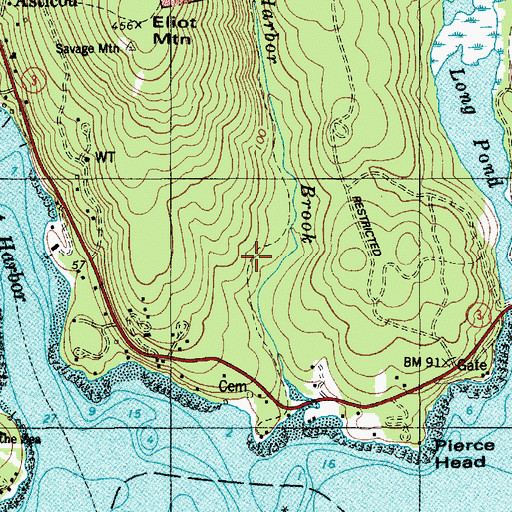 Topographic Map of Mount Desert Municipal Pier, ME