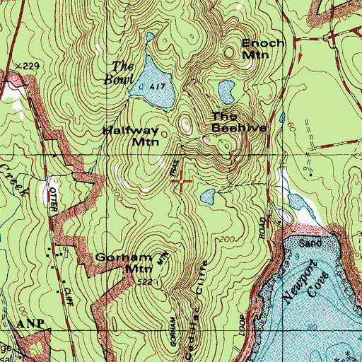 Topographic Map of North Gorham Mountain Trail, ME