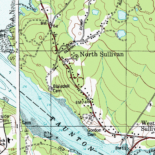 Topographic Map of North Sullivan United Methodist Church, ME