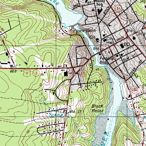 Topographic Map of Old Hancock County Building, ME