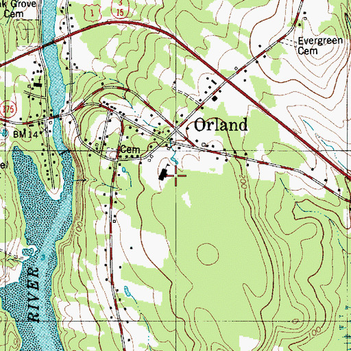 Topographic Map of Orland Consolidated School (historical), ME