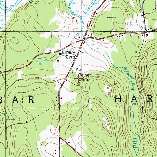 Topographic Map of Paine Cemetery, ME