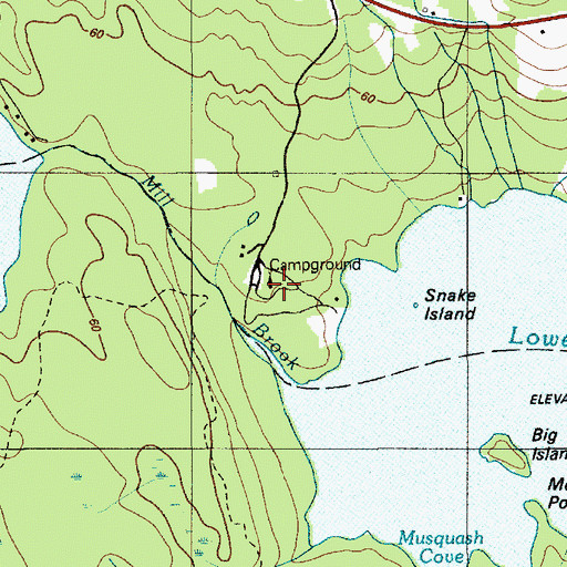 Topographic Map of Patten Pond Camping Resort, ME