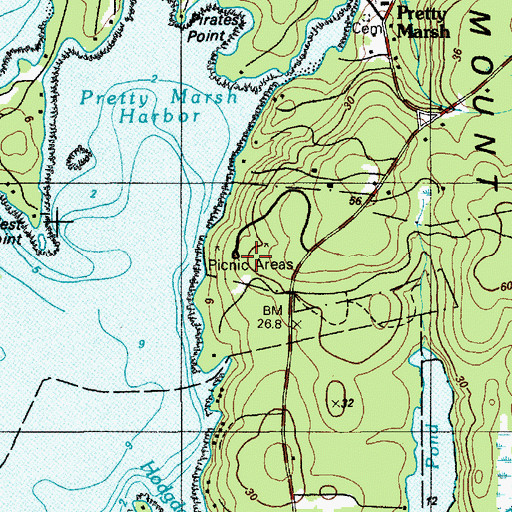 Topographic Map of Prettymarsh Picnic Area, ME