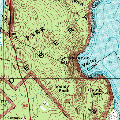 Topographic Map of Saint Saveur Mountain Trail, ME