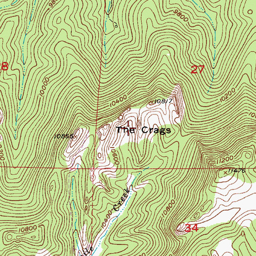 Topographic Map of The Crags, CO