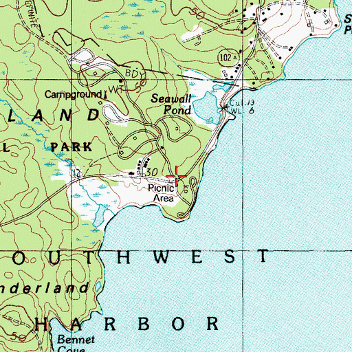 Topographic Map of Seawall Picnic Area, ME