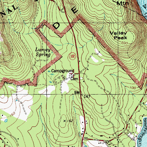 Topographic Map of Smugglers Den Campground, ME