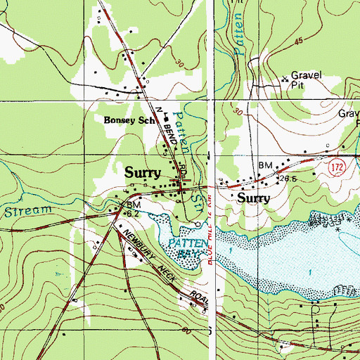 Topographic Map of Surry United Methodist Church, ME