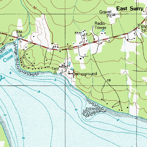 Topographic Map of The Gatherings Campground, ME