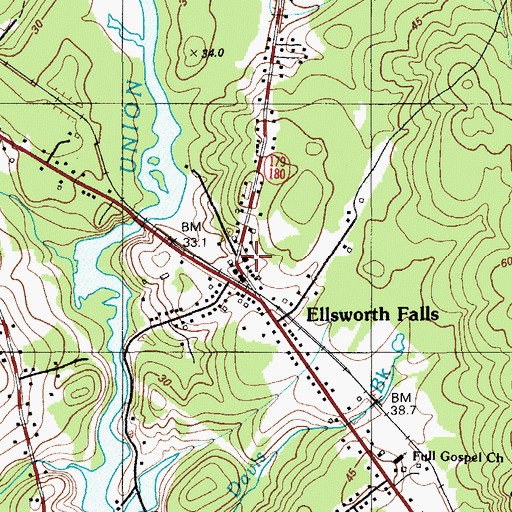 Topographic Map of Union Congregational Church of Ellsworth Falls, ME