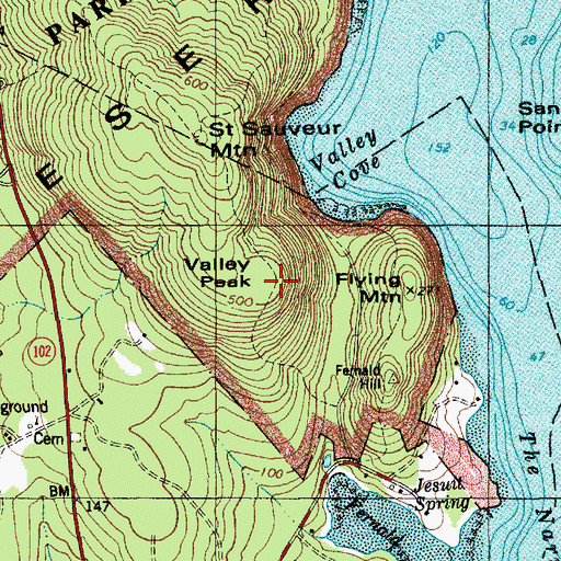 Topographic Map of Valley Peak Trail, ME