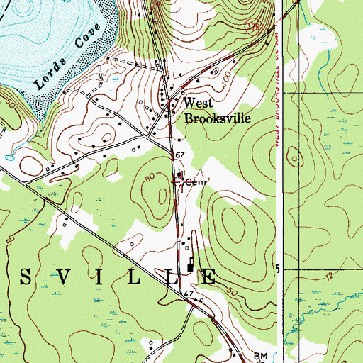 Topographic Map of West Brooksville Cemetery, ME