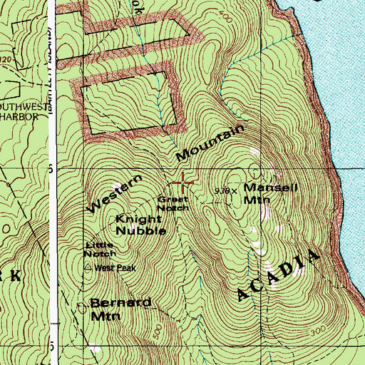 Topographic Map of Western Mountain Ridge Trail, ME