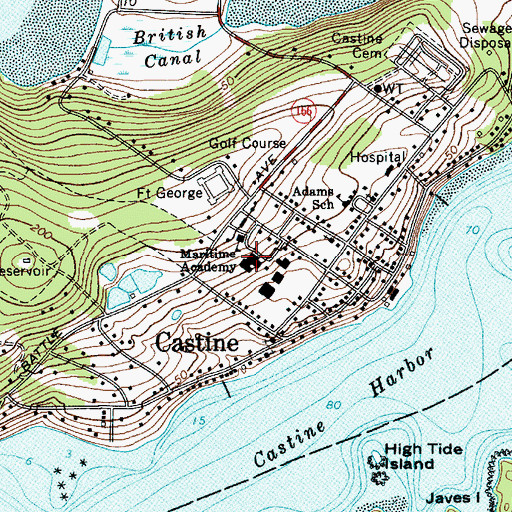 Topographic Map of Curtis Hall, ME