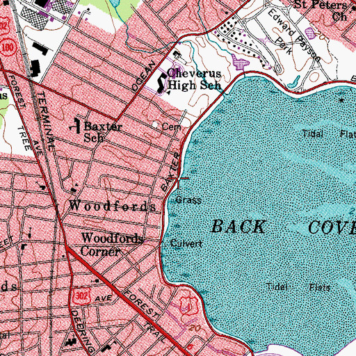 Topographic Map of Back Cove Historic District, ME