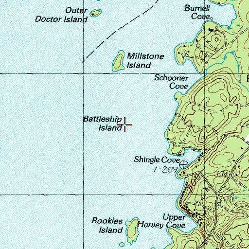 Topographic Map of Battleship Island, ME