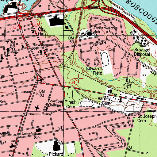 Topographic Map of Bowdoin Pines, ME