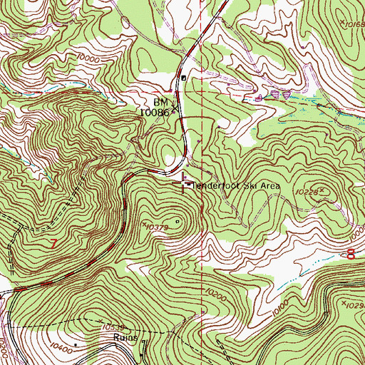 Topographic Map of Tenderfoot Ski Area, CO