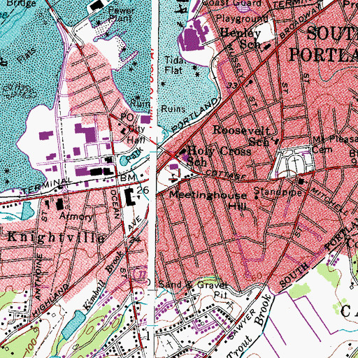 Topographic Map of Brown Elementary School, ME